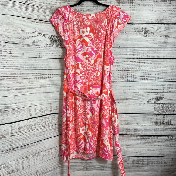 Lilly pulitzer Maya dress Womens Size XL Floral in tango Belted Rayon spring - Picture 5 of 11